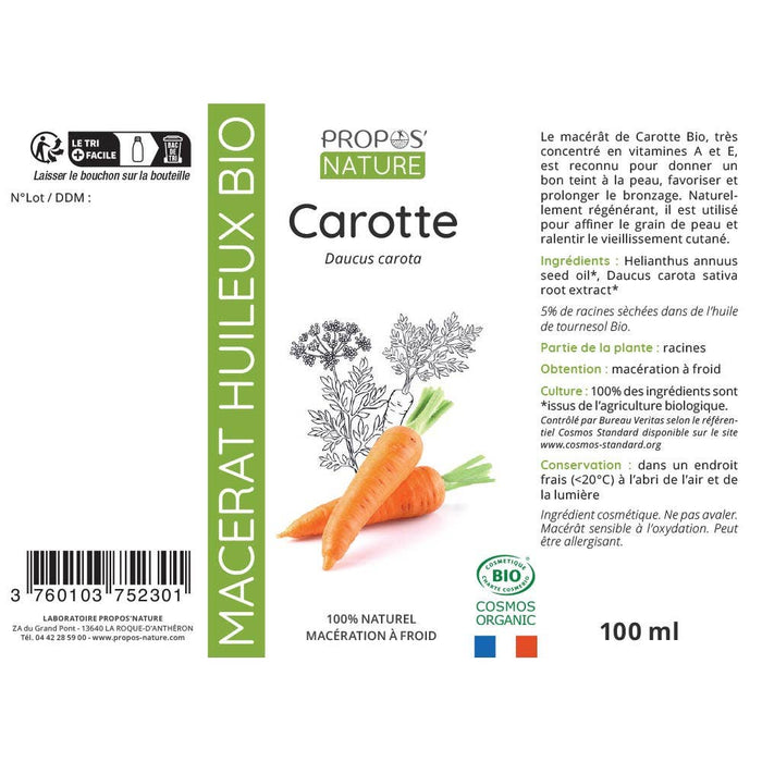 Porkkanaöljy (Carrot Oil Macerate) 50ml - Laboratoire Propos'Nature
