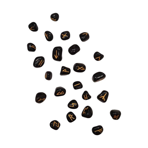 Riimusetti musta akaatti (1-2cm kivet) samettipussissa - Tarotpuoti