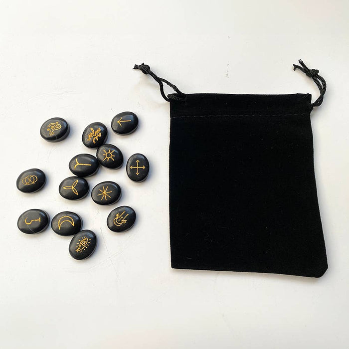 Witch rune stones green jade with storage bag