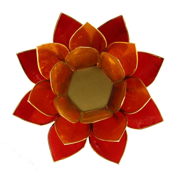 Lotus chakra kynttilälyhty oranssi/punanen/keltanen kultareunus