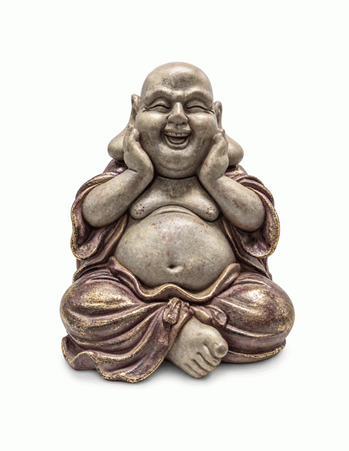 Naurava Buddha patsas liila ja kulta 26 cm