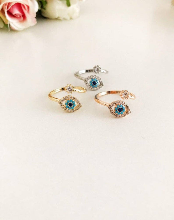 Säädettävä Evil Eye Sormus, kulta tai hopea