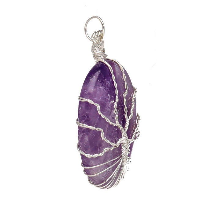 Amethyst and Tree of Life pendant, silver plated