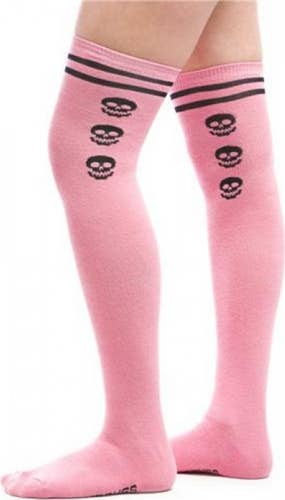 Pitkät sukat – Sourpuss: Varsity Skull – pinkki ja musta