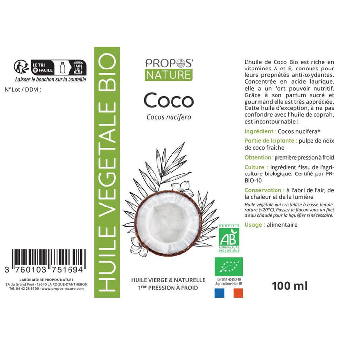 Kookos öljy (Coco Vegetable Oil) 50ml - Laboratoire Propos'Nature
