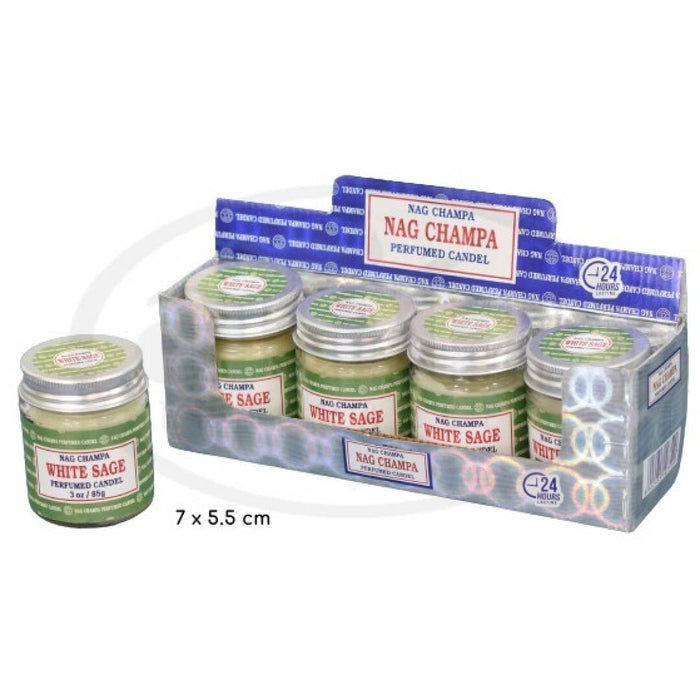 Nag Champa White Sage tuoksukynttilä lasipurkissa