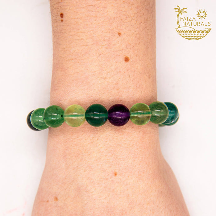 Fluoriittirannekoru – suuret hiotut helmet (10 mm)