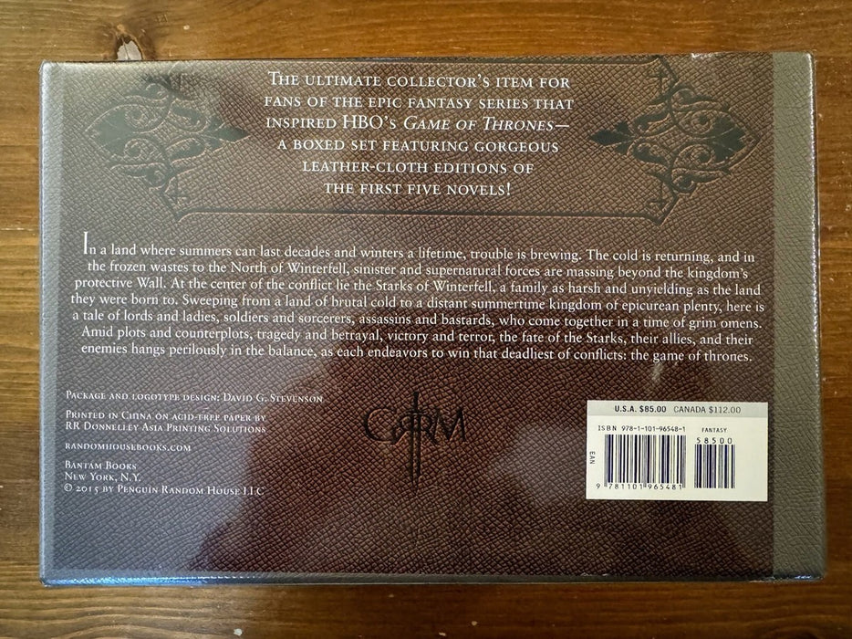 A Game of Thrones, viiden kirjan lahjapakkauksen takakansi