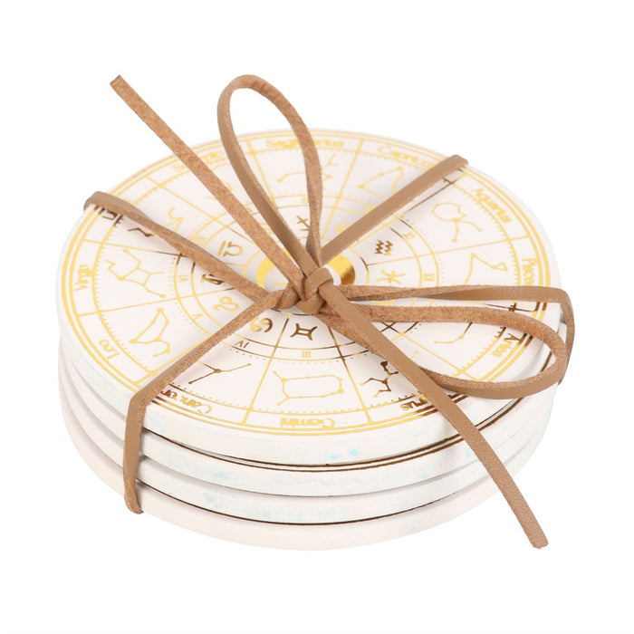 Astrological wheel wooden coasters 4 pcs