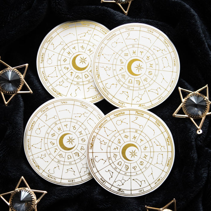 Astrological wheel wooden coasters 4 pcs