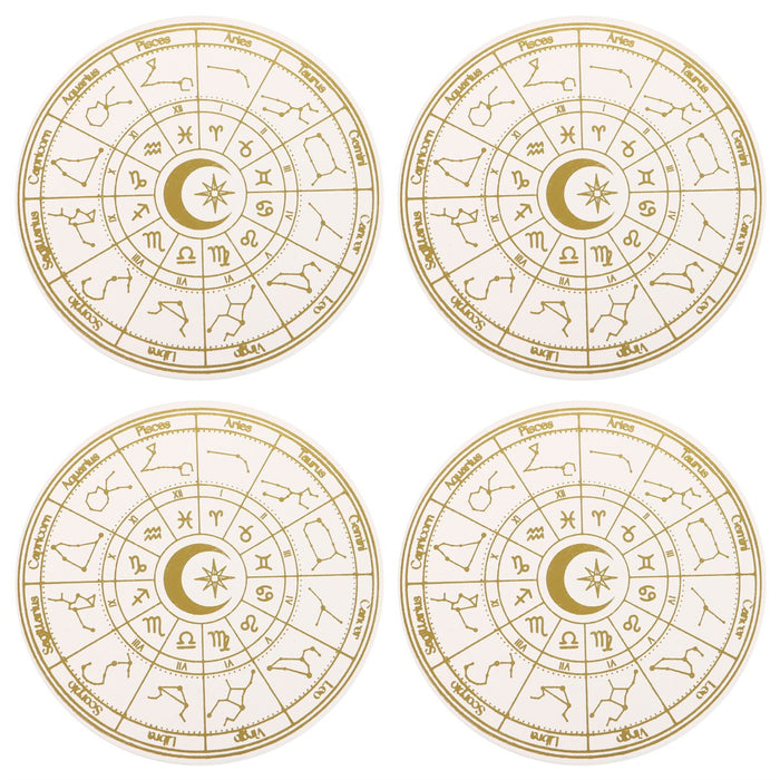 Astrological wheel wooden coasters 4 pcs