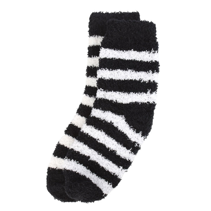 Fluffy striped socks in a gift box