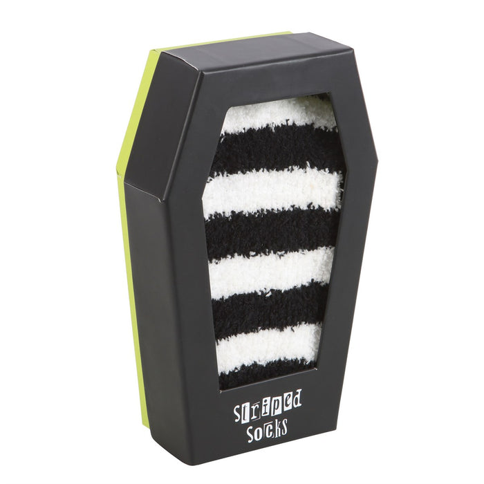 Fluffy striped socks in a gift box