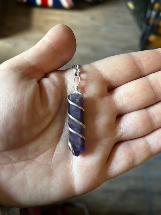 Amethyst pendant with silver spiral 2.5-3cm