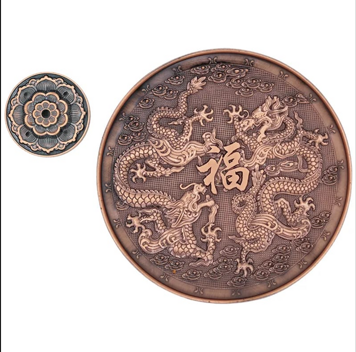 Copper colored dragon incense pot