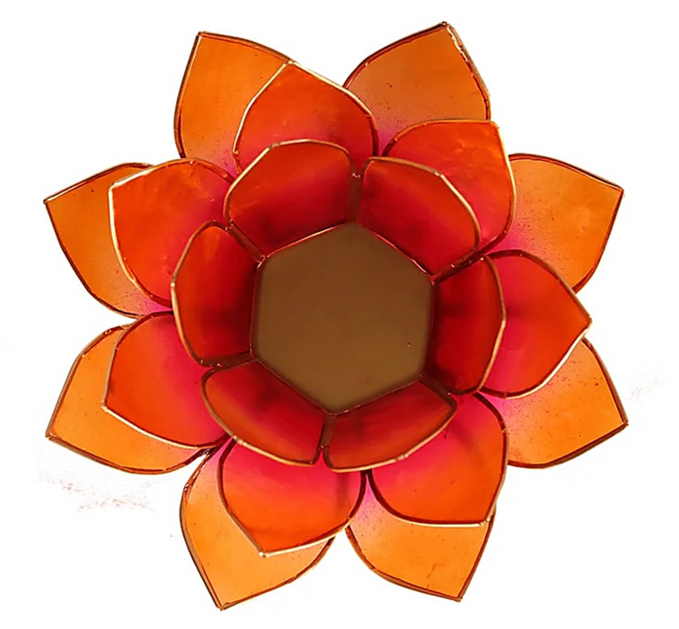 Lootus-kynttilälyhty – pinkki-oranssi, kultareunus