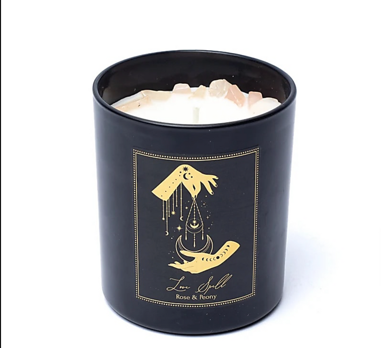 Love Spell-manifestointikynttilä lasipurkissa kannella