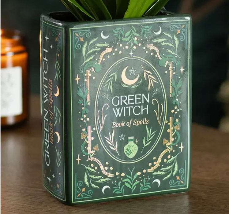 Green Witch book of spells -kirjan muotoinen keraaminen maljakko