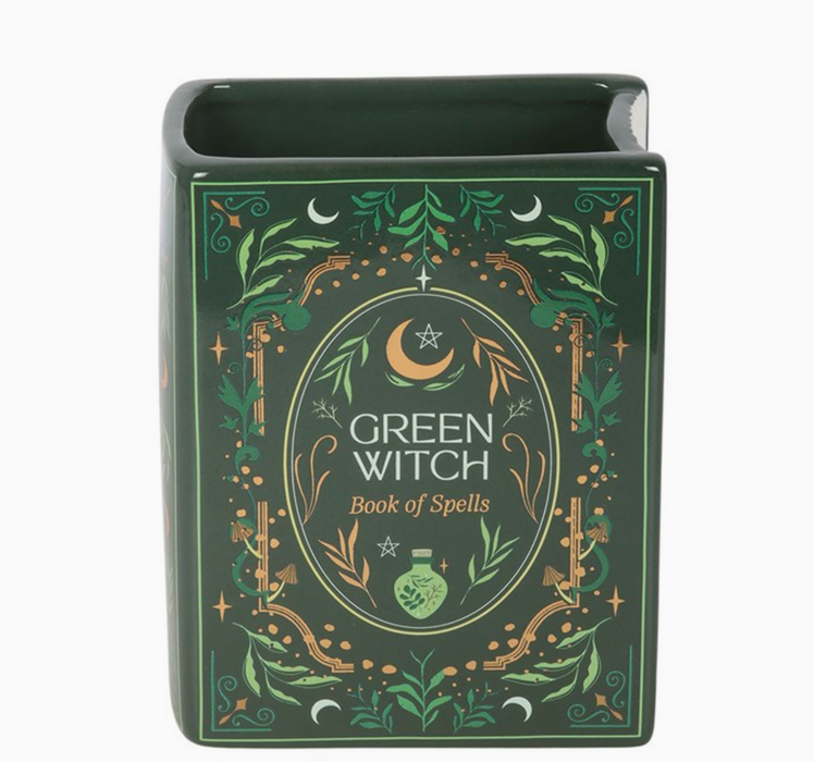 Green Witch book of spells -kirjan muotoinen keraaminen maljakko