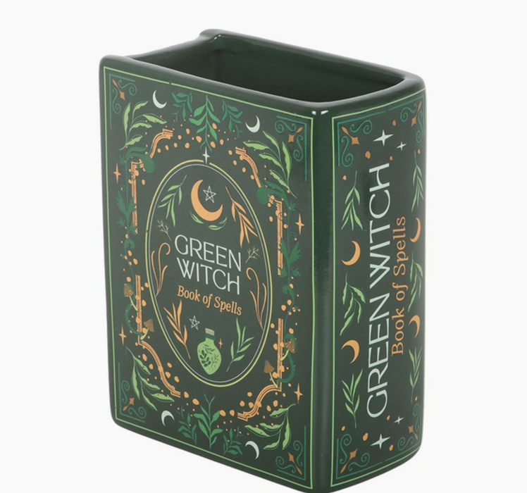 Green Witch book of spells -kirjan muotoinen keraaminen maljakko
