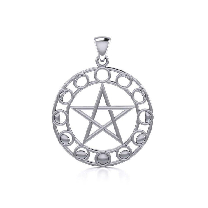 Pentacle With Moon Phase riipus (Sterling Silver)