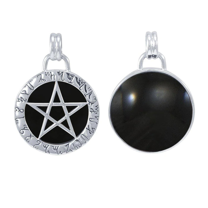 Pentagram Pentacle With Faux Black Onyx  riipus sterling-hopeaa