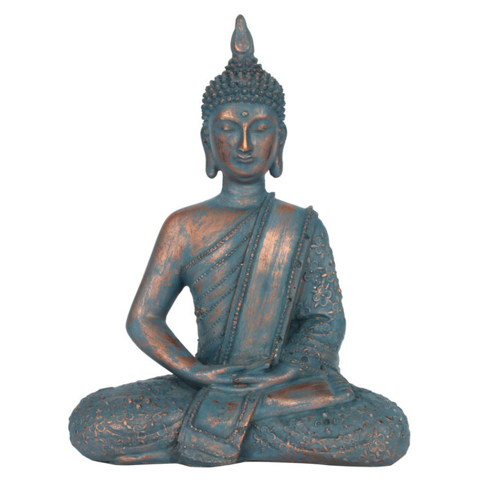 Sinertävä patinoitu Buddha patsas n.26cm