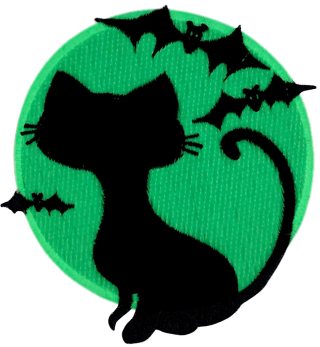 Black Cat & Bats – pimeässä hohtava – kangasmerkki