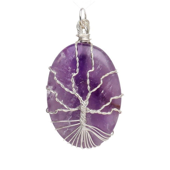 Amethyst and Tree of Life pendant, silver plated