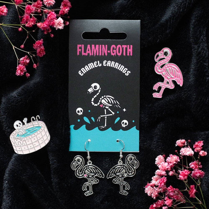 Flamin-goth Enamel Dangle Earrings - goottiflamingo-korvakorut  Flamingo