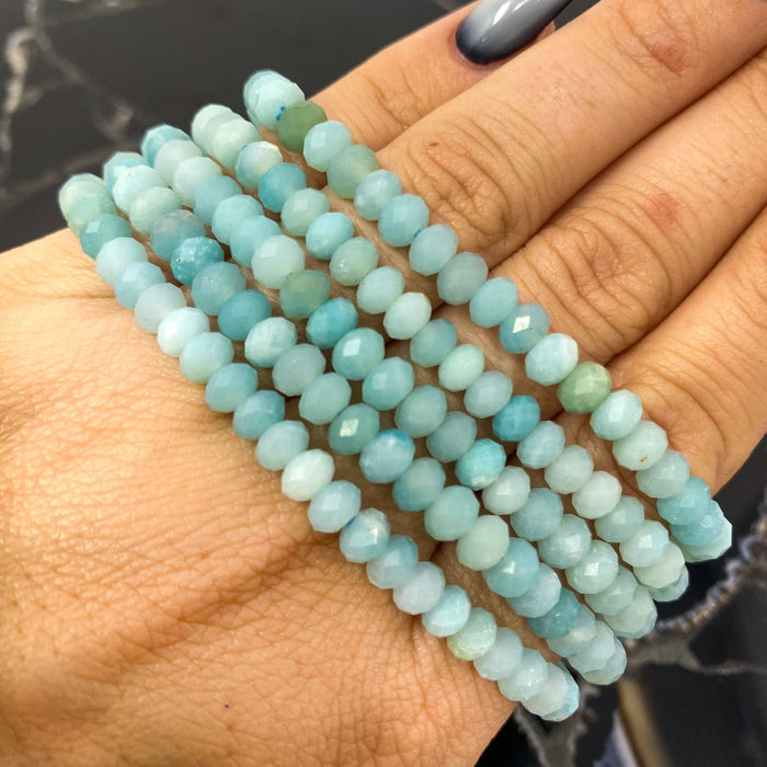 Amazonite faceted polished bracelet (flexible, 4mm beads)