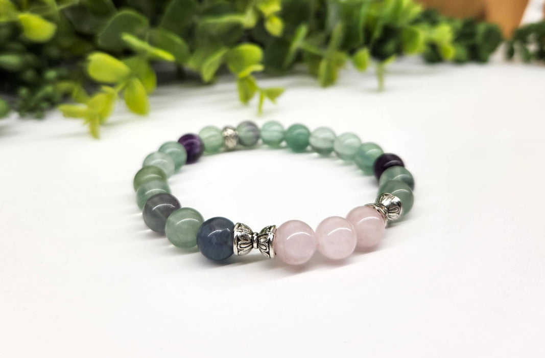 Sisäinen Rauha - Ruusukvartsi / Sateenkaari Fluoriitti rannekoru 19 cm Pitkä