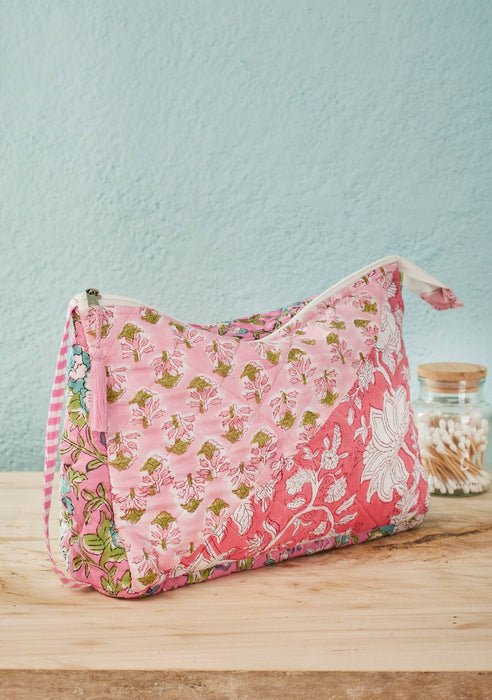 Suuri patchwork-kuvioitu toilettilaukku – puuvillaa