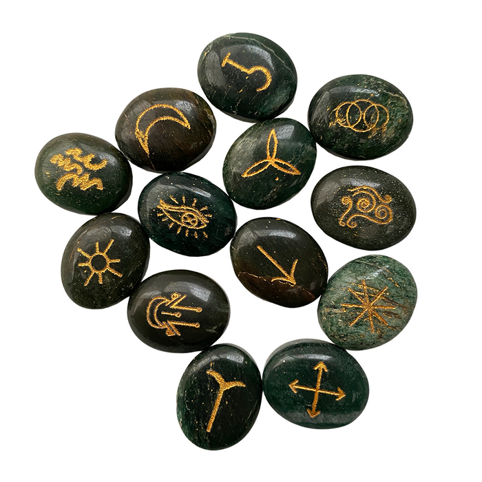 Witch rune stones green jade with storage bag