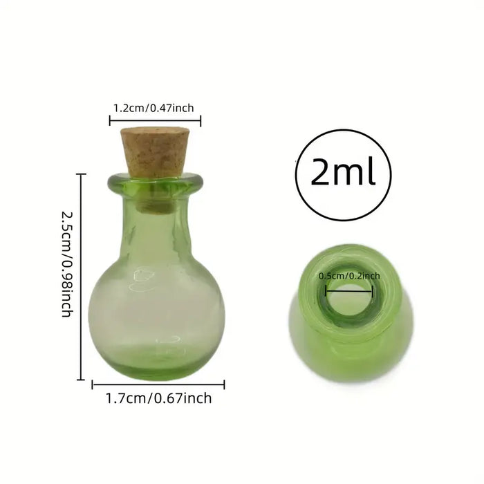 Pieni pyöreä värillinen lasipullo luonnonkorkilla 2ml