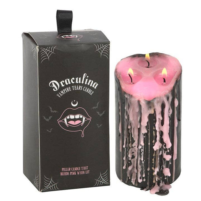 Draculina - suuri vaaleanpunainen Vampire Tears -pöytäkynttilä