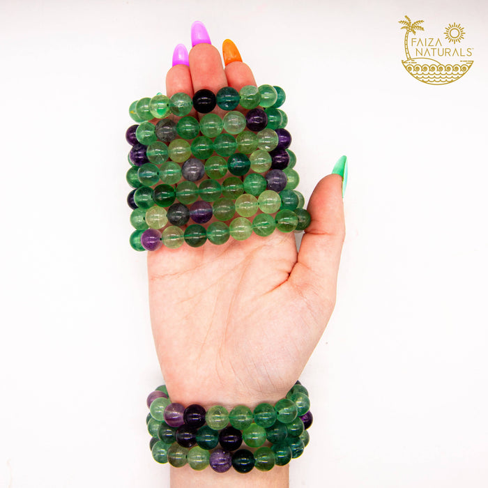 Fluoriittirannekoru – suuret hiotut helmet (10 mm)