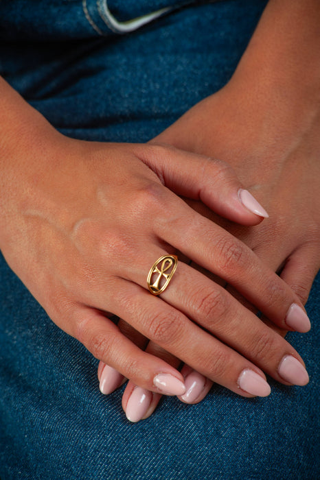 Egyptiläinen Ankh Sormus, säädettävä