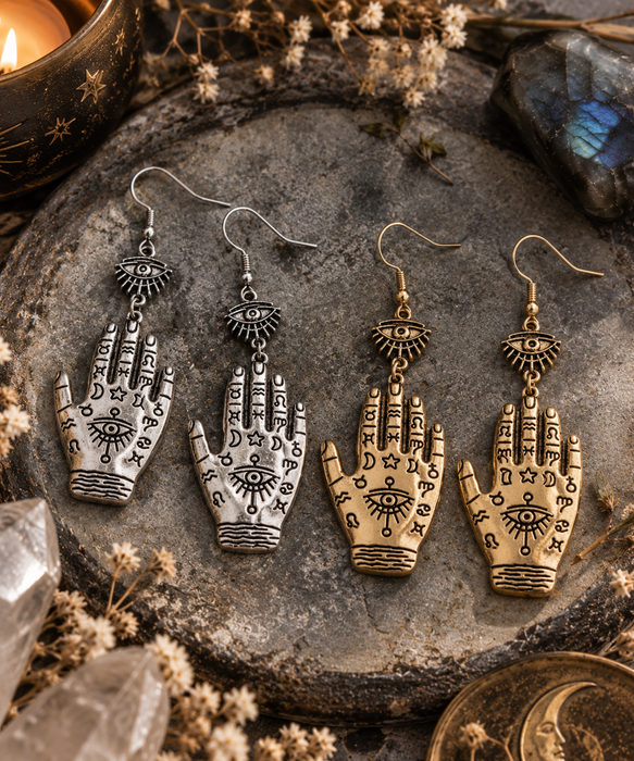 Hand of Fate Hamsa -riippukorvakorut