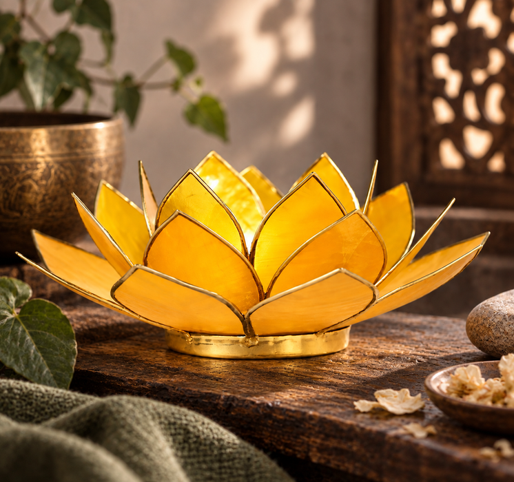 Lootus chakra lyhty keltainen kultareunat (solar plexus)