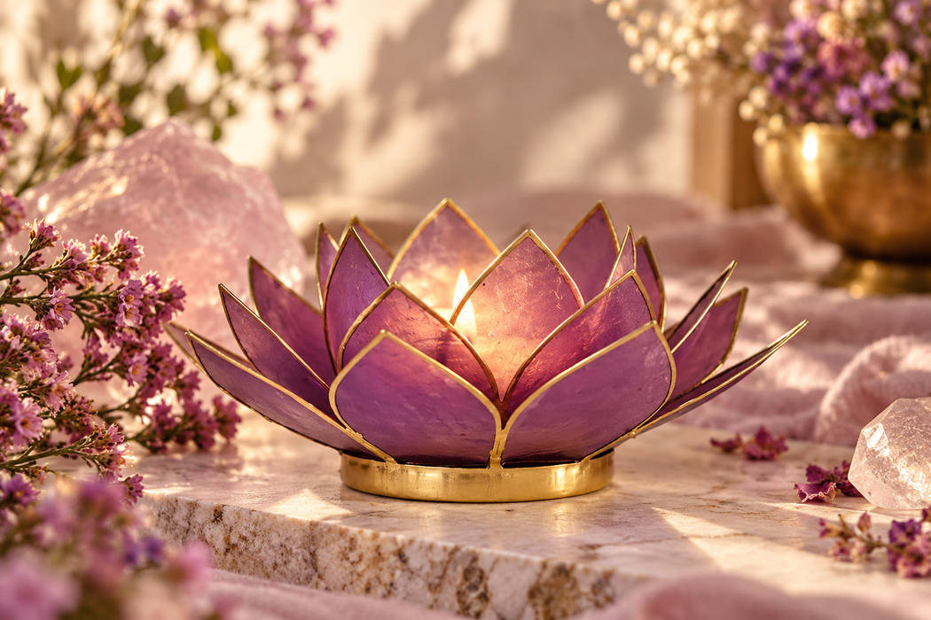 Lotus kynttilälyhty lilac kultareunus