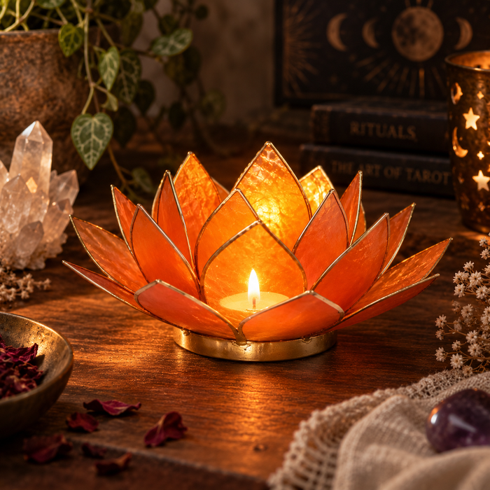Lotus chakra kynttilä oranssi kultareunus (sakraalichakra)