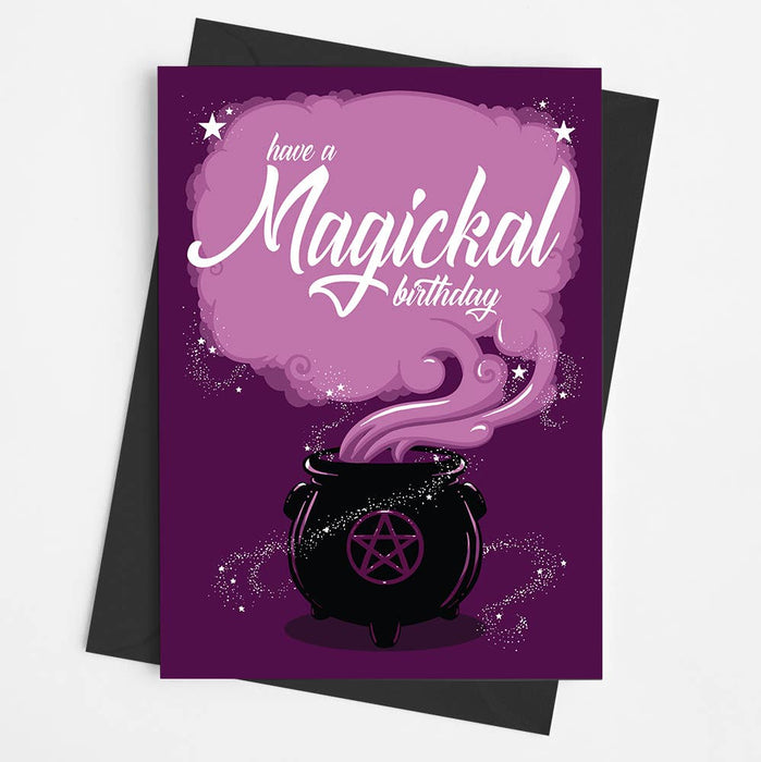 Magickal Birthday | A5 Cauldron Pentagram Greetings Card - goth.I.C
