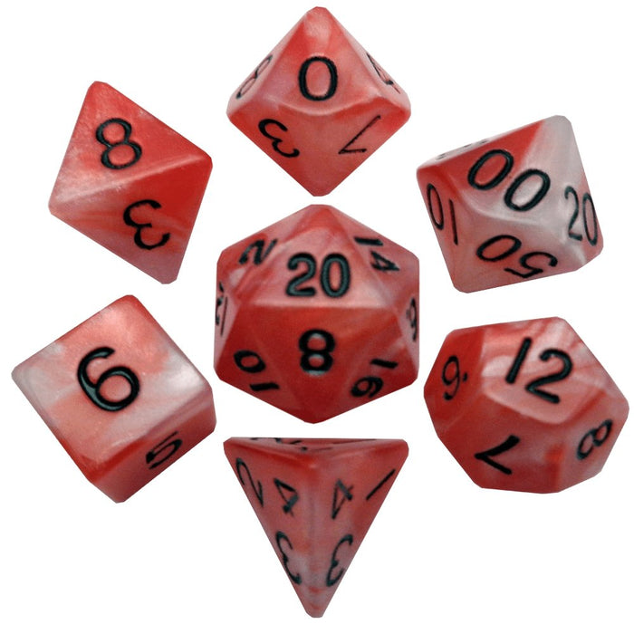 16mm Acrylic Polyhedral Dice Set - Red/White black numbers - Metallic Dice Games - Tarotpuoti