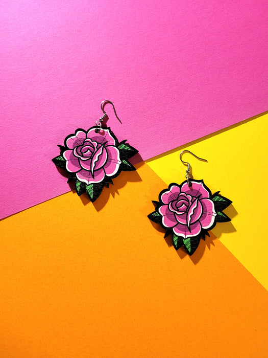 Earrings Old School Roses Pink - Koreena Design