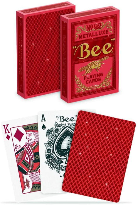 Bee MetalLuxe Playing Cards - Red Foil Diamond Back, Standard Index - Tarotpuoti