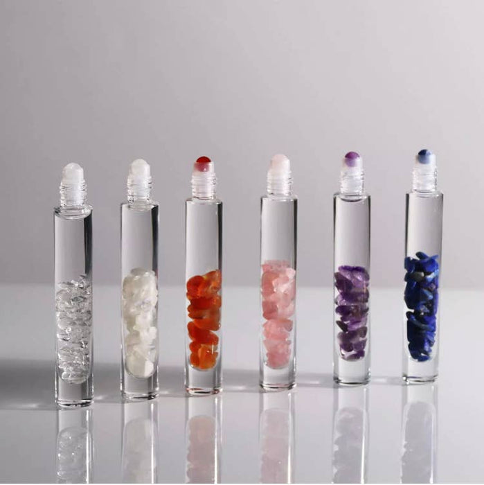 Kristalli roll-on pullo eteerisille öljyille Tarotpuodin logolla (erilaisia)