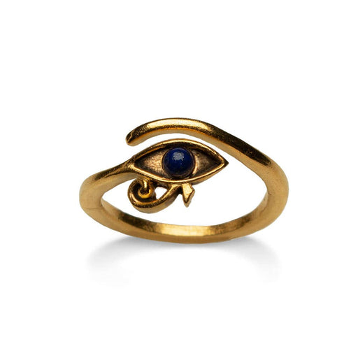 Eye of Horus Ring w/ Lapis, antiqued gold sormus - Tarotpuoti