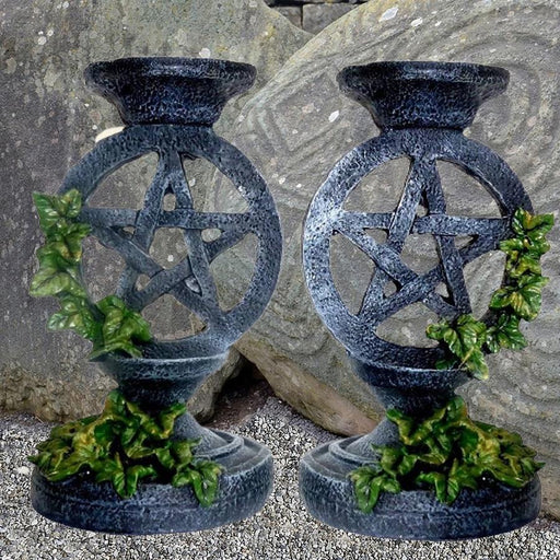 kaksi kynttilänjalkaa "Pentagram and ivy" - Tarotpuoti