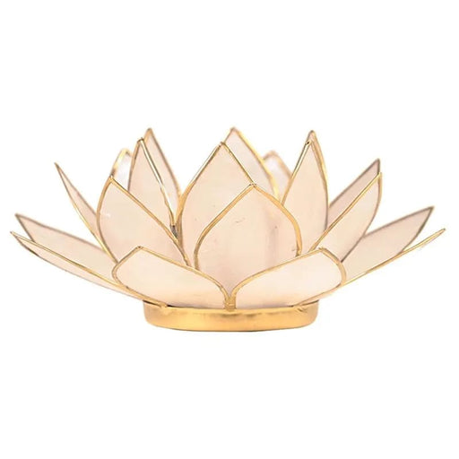 Lotus kynttilälyhty luonnonvalkoinen, kultainen reunus - Tarotpuoti